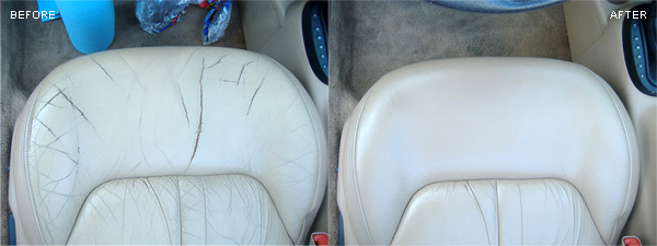 Cracked leather repair on a car seat 