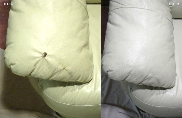 Cigarette burn repair on leather couch